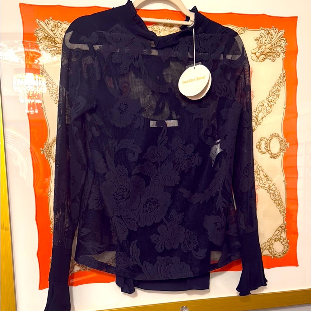 NWT See By Chloe Navy Floral Blouse
